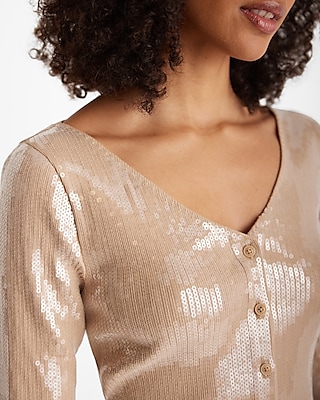 Sequin V-Neck Long Sleeve Cropped Cardigan