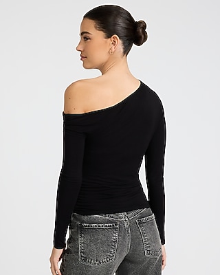 Asymmetrical Off The Shoulder Ruched Long Sleeve Top