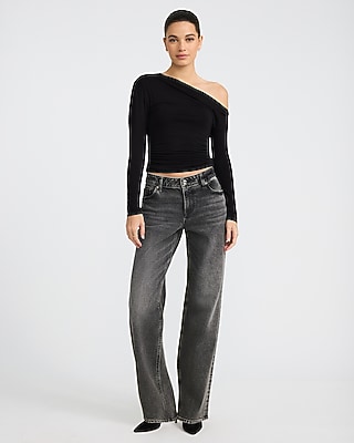 Asymmetrical Off The Shoulder Ruched Long Sleeve Top