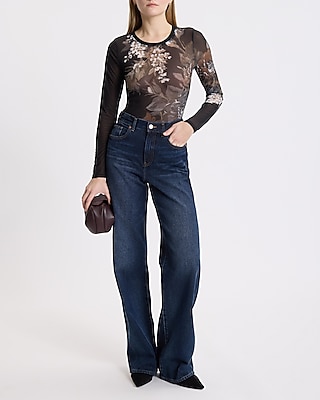 Floral Mesh Long Sleeve Bodysuit