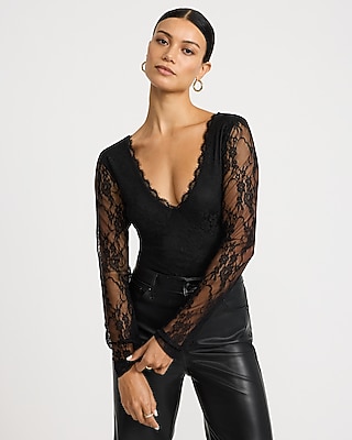 Floral Lace V-Neck Long Sleeve Bodysuit - thumbnail 5