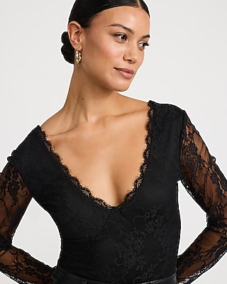 Floral Lace V-Neck Long Sleeve Bodysuit - thumbnail 6
