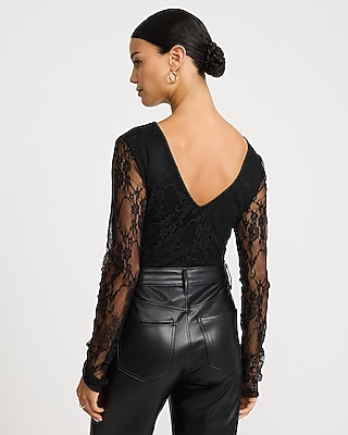 Floral Lace V-Neck Long Sleeve Bodysuit - thumbnail 7