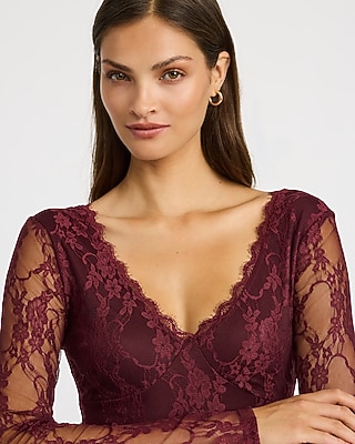 Floral Lace V-Neck Long Sleeve Bodysuit - thumbnail 2