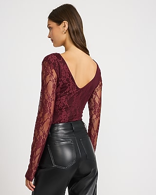Floral Lace V-Neck Long Sleeve Bodysuit - thumbnail 3