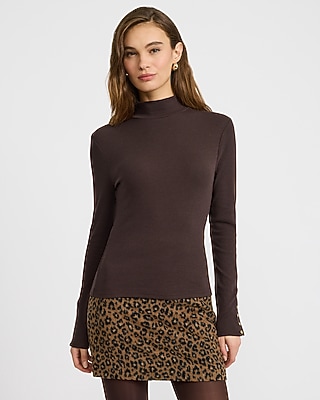 Fitted Mock Neck Gold Button Sleeve Tee