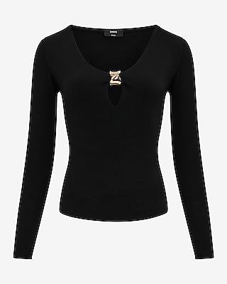 Gold Hardware V-Neck Long Sleeve Tee