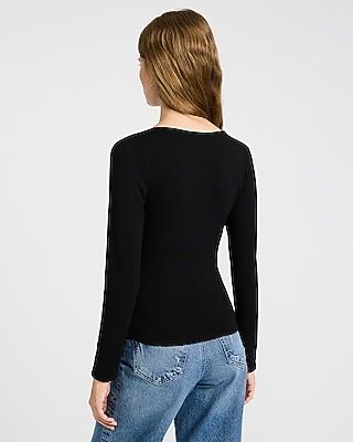 Gold Hardware V-Neck Long Sleeve Tee