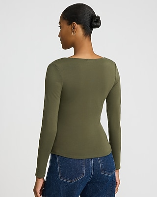 Gold Hardware V-Neck Long Sleeve Tee