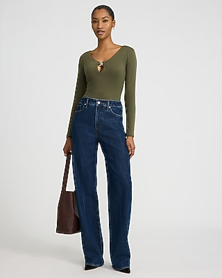 Gold Hardware V-Neck Long Sleeve Tee