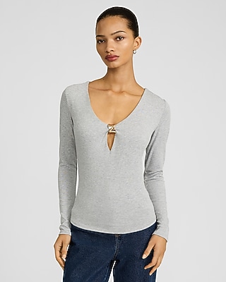 Gold Hardware V-Neck Long Sleeve Tee