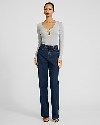 Gold Hardware V-Neck Long Sleeve Tee