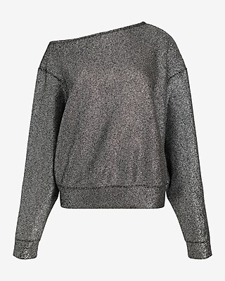 Relaxed Shine Off The Shoulder Fleece Sweatshirt