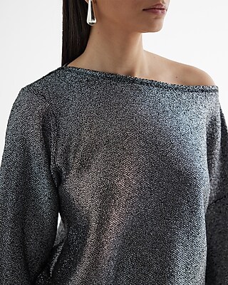Relaxed Shine Off The Shoulder Fleece Sweatshirt