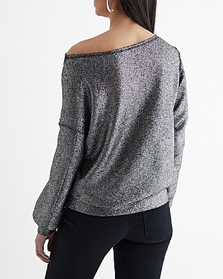 Relaxed Shine Off The Shoulder Fleece Sweatshirt