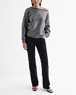Relaxed Shine Off The Shoulder Fleece Sweatshirt