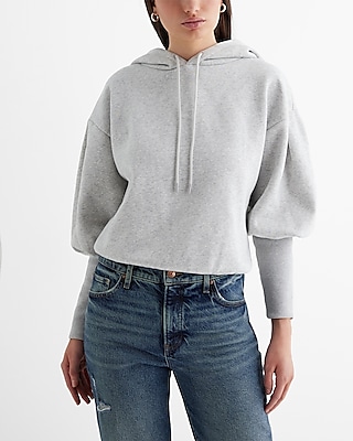 Ribbed Cuff Fleece Hoodie White Women