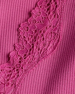 Fitted Scoop Neck Lace Trim Long Sleeve Tee