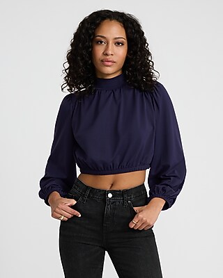 Mock Neck Long Sleeve Cropped Top