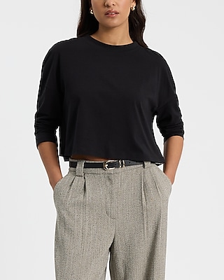 Crew Neck Long Sleeve Cropped Boyfriend Tee