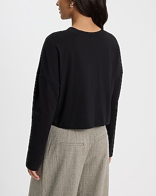 Crew Neck Long Sleeve Cropped Boyfriend Tee