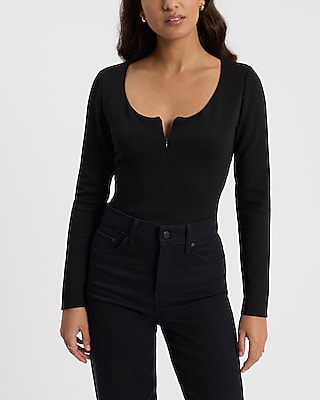 Body Contour Luxe Lounge Long Sleeve Zip Scoop Neck Bodysuit