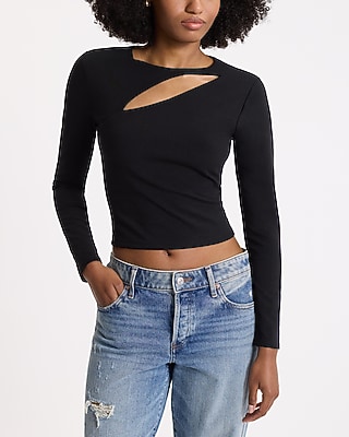 Body Contour Stretch Cotton Cutout Cropped Tee