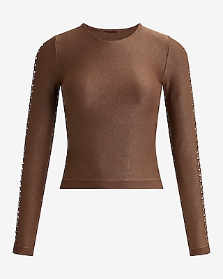 Body Contour Seamless Ribbed Mesh Long Sleeve Cropped Tee