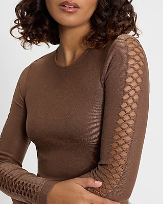 Body Contour Seamless Ribbed Mesh Long Sleeve Cropped Tee