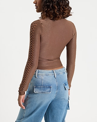 Body Contour Seamless Ribbed Mesh Long Sleeve Cropped Tee