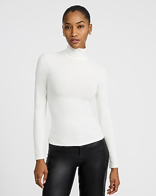 Fitted Ribbed Mock Neck Long Sleeve Tee | Express