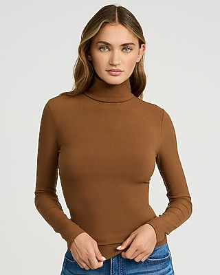 Fitted Ribbed Mock Neck Long Sleeve Tee