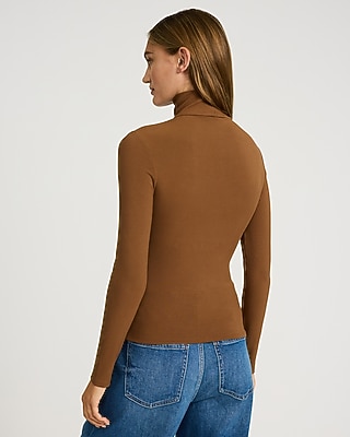 Fitted Ribbed Mock Neck Long Sleeve Tee