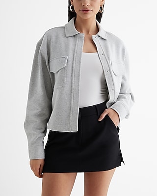 Cropped Fleece Shacket White Women's S