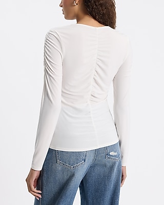 Fitted V-Neck Long Sleeve Ruched Tee