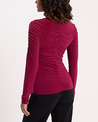 Fitted V-Neck Long Sleeve Ruched Tee