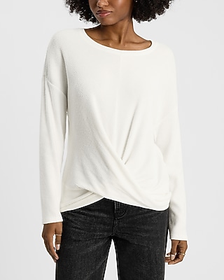 Cozy Ribbed Crew Neck Twist Front Tee