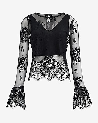 Lace Crew Neck Long Sleeve Top With Tank