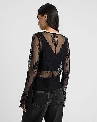 Lace Crew Neck Long Sleeve Top With Tank