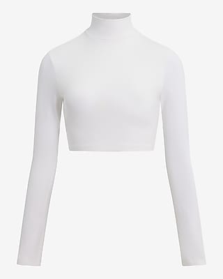 Body Contour Stretch Cotton Turtleneck Long Sleeve Cropped Tee