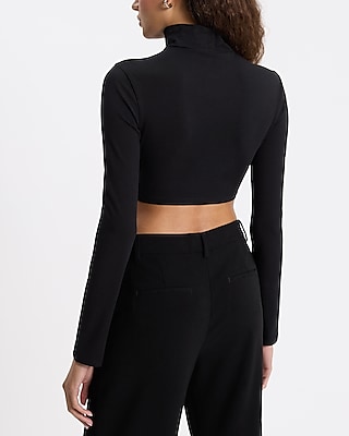 Body Contour Stretch Cotton Turtleneck Long Sleeve Cropped Tee