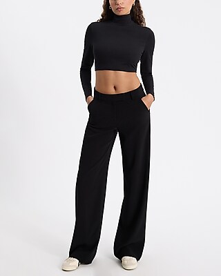 Body Contour Stretch Cotton Turtleneck Long Sleeve Cropped Tee
