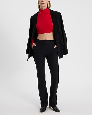 Body Contour Stretch Cotton Turtleneck Long Sleeve Cropped Tee