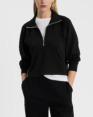 Faux Leather Pieced Quarter Zip Sweatshirt