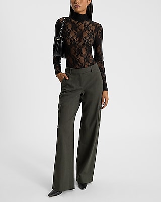 Sheer Lace Mock Neck Long Sleeve Bodysuit