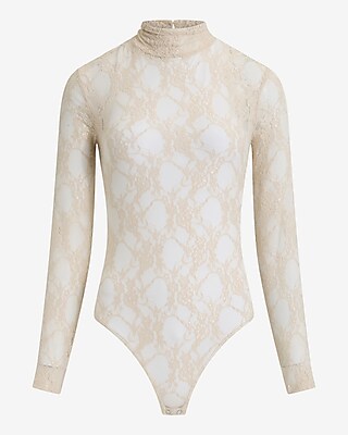 Sheer Lace Mock Neck Long Sleeve Bodysuit