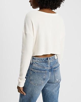 Waffle Crew Neck Long Sleeve Cropped Boyfriend Tee - image 2