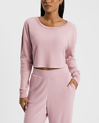 Waffle Crew Neck Long Sleeve Cropped Boyfriend Tee