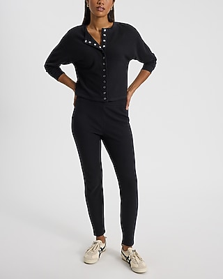 Waffle Long Sleeve Button Front Top