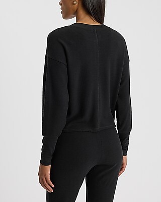 Waffle Long Sleeve Button Front Top